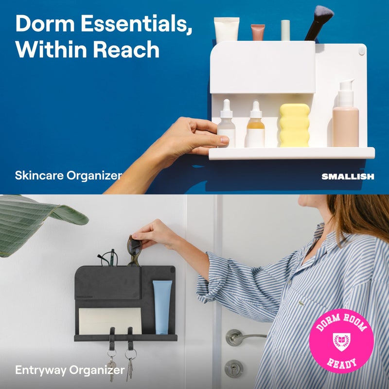 WallShelfie منظم حائط بجانب السرير، أرفف عائمة بجانب السرير، ملحقات أساسية للتركيب على الحائط لديكور الغرفة، منظم مكياج، حامل للتحكم عن بعد، أبيض - Image 3